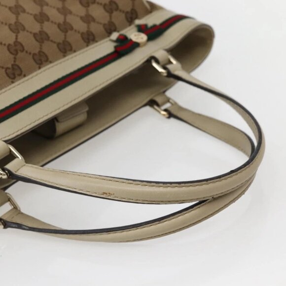 GUCCI GG Canvas Web Sherry Line Tote Bag Beige Red Green 257061 Auth BA6046 - Picture 8 of 16
